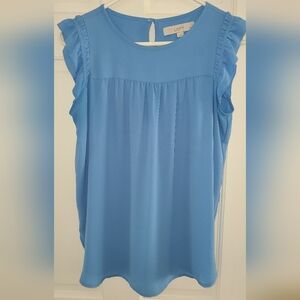 LOFT Women's Sky Blue Ruffle Blouse